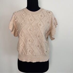Gilli Cream Tan Textured Bubble Knit Short Sleeve Womens Sweater Size Medium